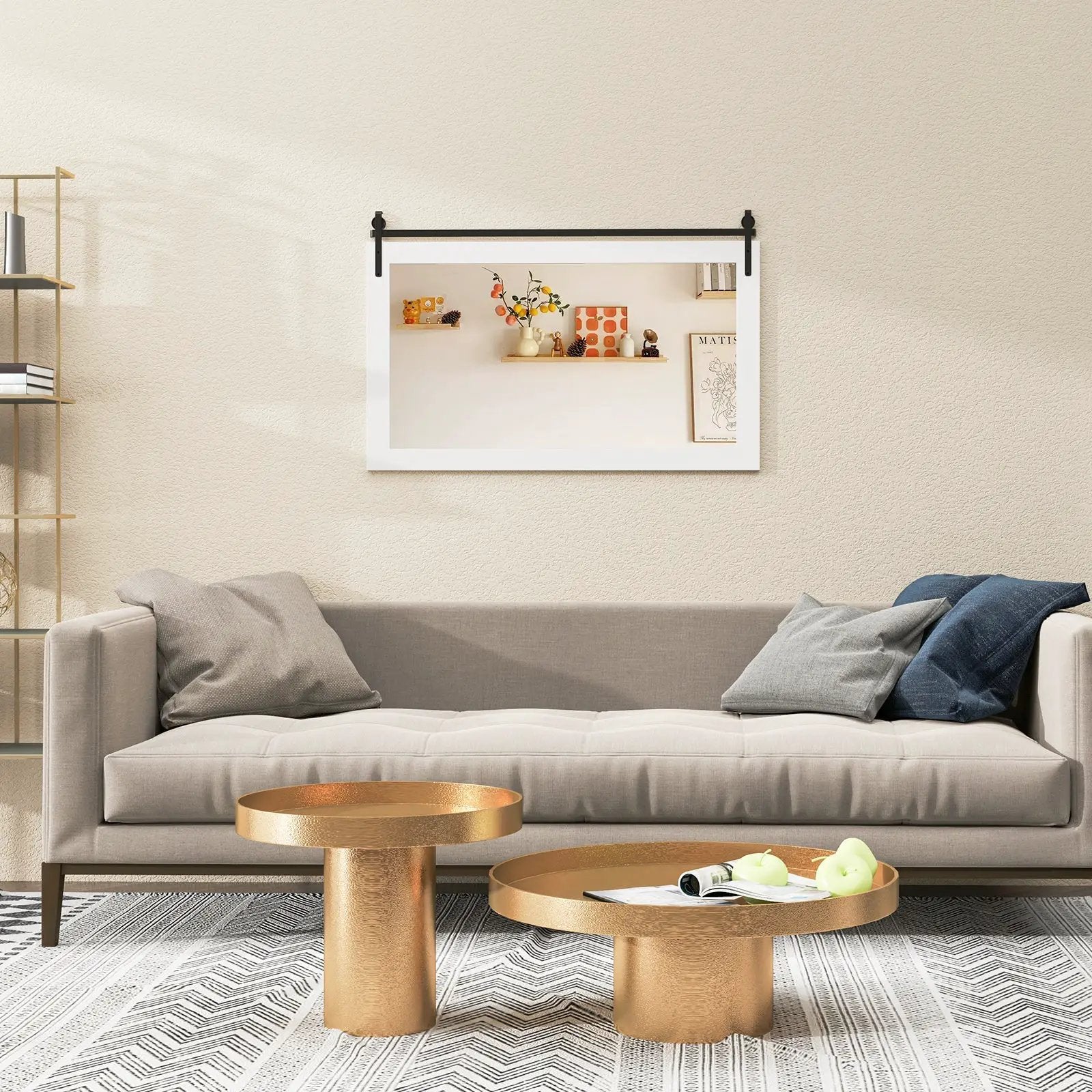Rectangle Barn Door Style Wall Mounted Mirror with Solid Wood Frame by DirectDeals