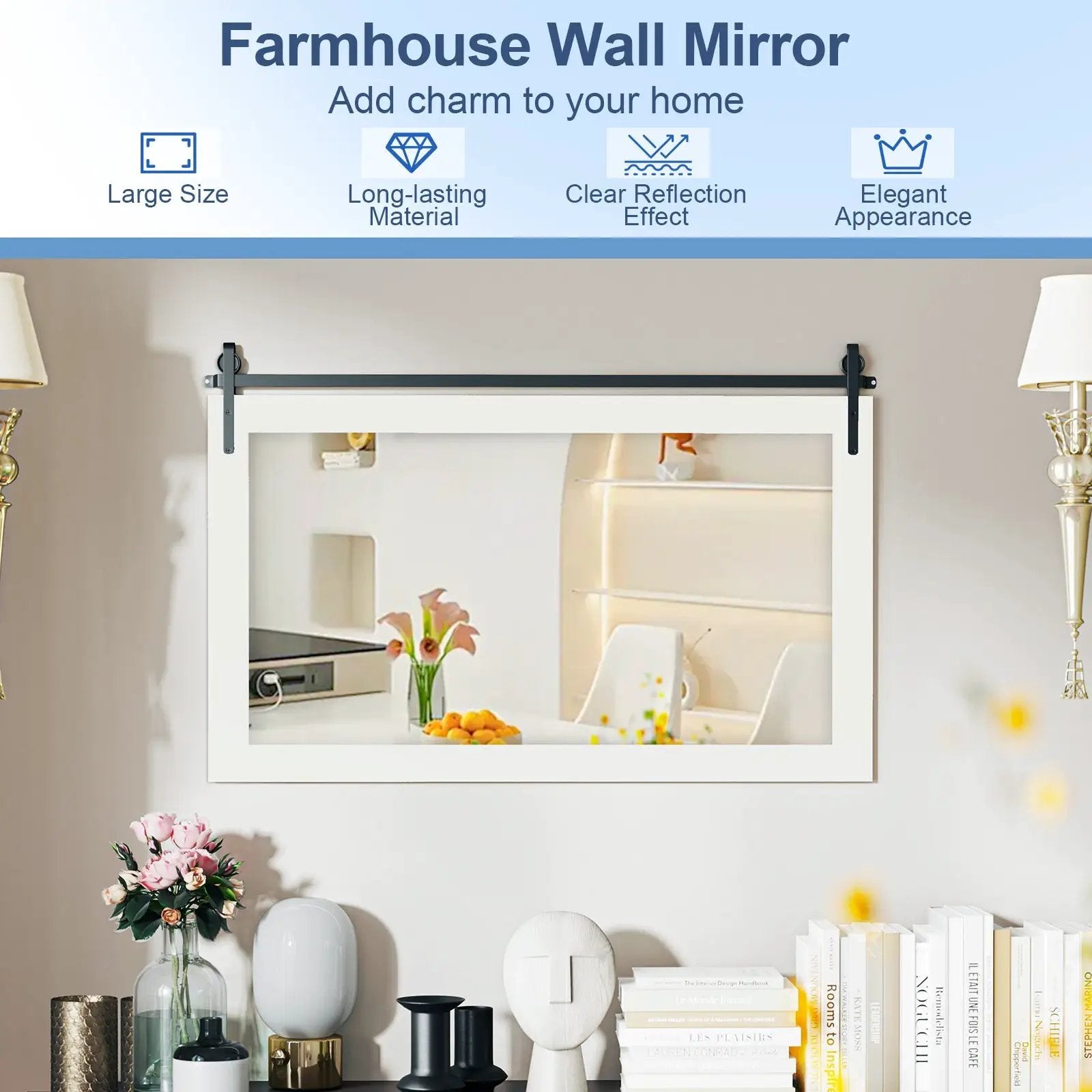 Rectangle Barn Door Style Wall Mounted Mirror with Solid Wood Frame by DirectDeals