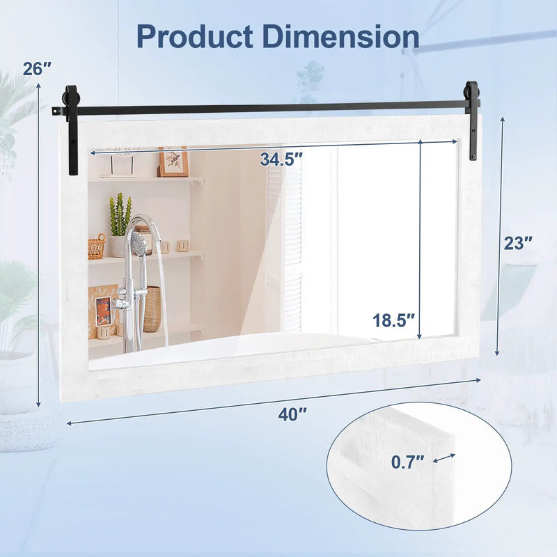 Rectangle Barn Door Style Wall Mounted Mirror with Solid Wood Frame by DirectDeals
