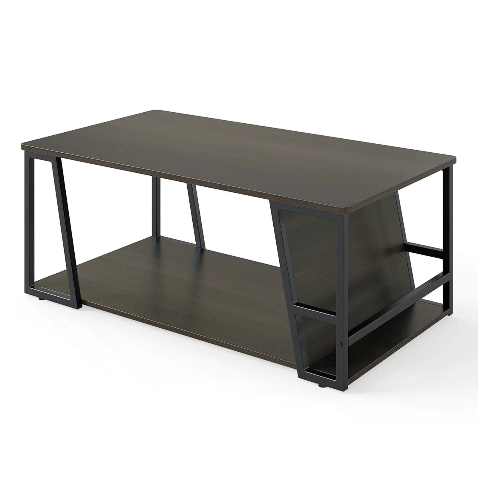 Rectangle Coffee Table 2-tier Industrial Accent Table with Storage Shelf and Compartment by DirectDeals