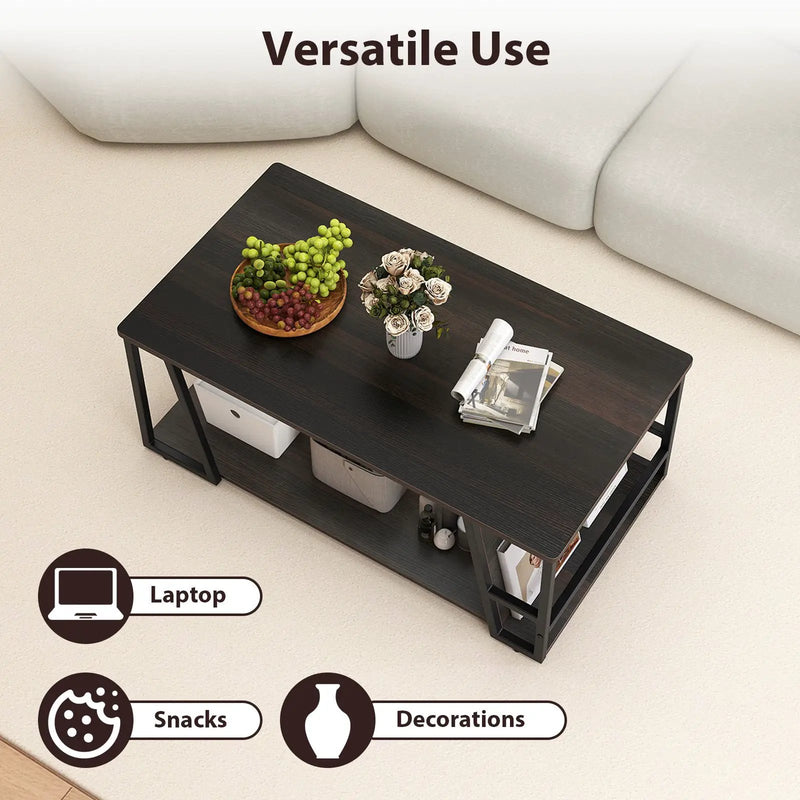Rectangle Coffee Table 2-tier Industrial Accent Table with Storage Shelf and Compartment by DirectDeals