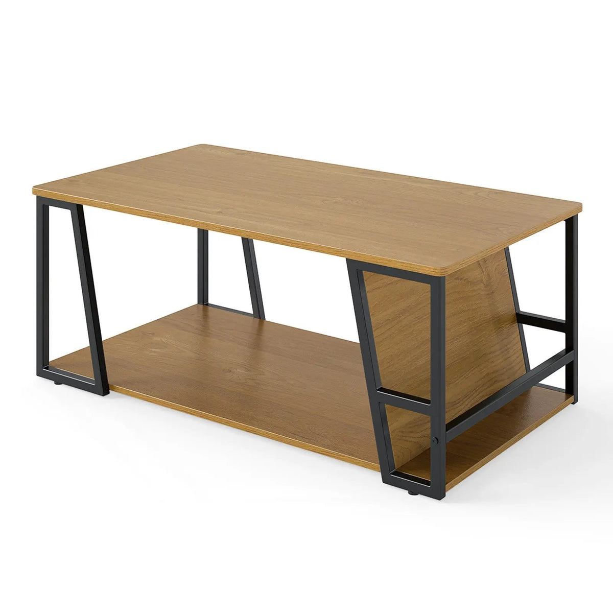 Rectangle Coffee Table 2-tier Industrial Accent Table with Storage Shelf and Compartment, photo 6 of 16