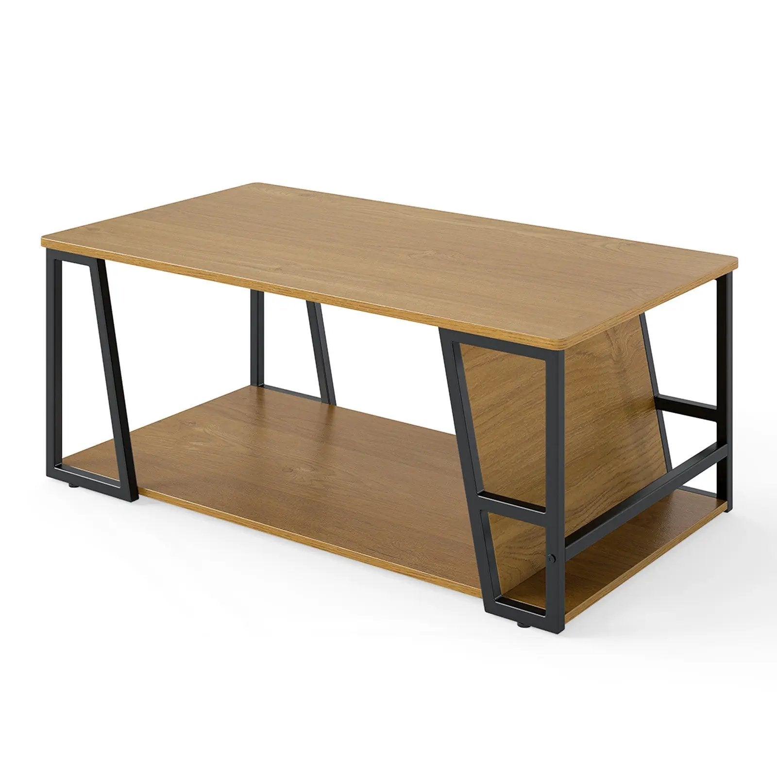 Rectangle Coffee Table 2-tier Industrial Accent Table with Storage Shelf and Compartment by DirectDeals