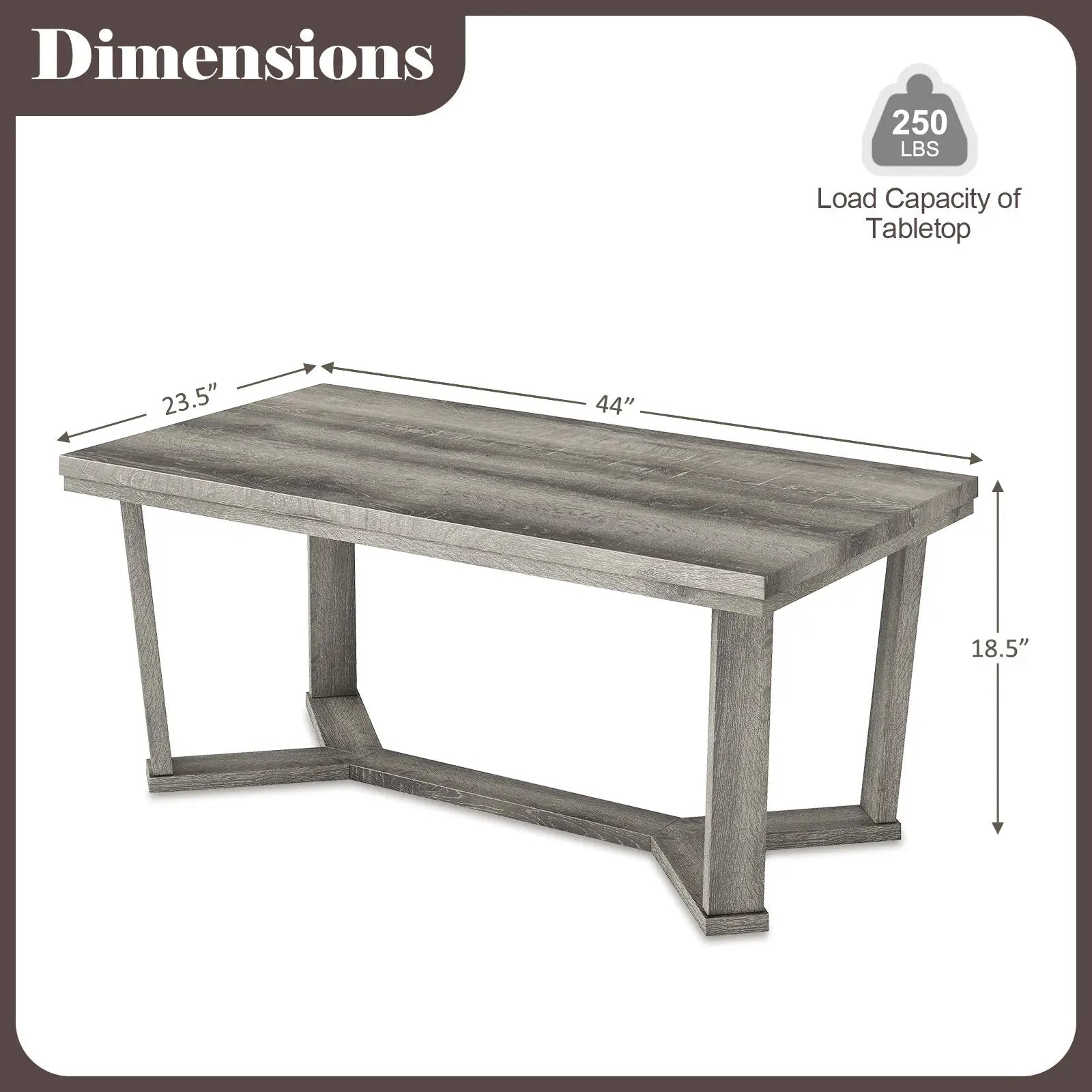Rectangle Coffee Table Rubber Wood Base with Cross-Shaped Base-Gray by DirectDeals