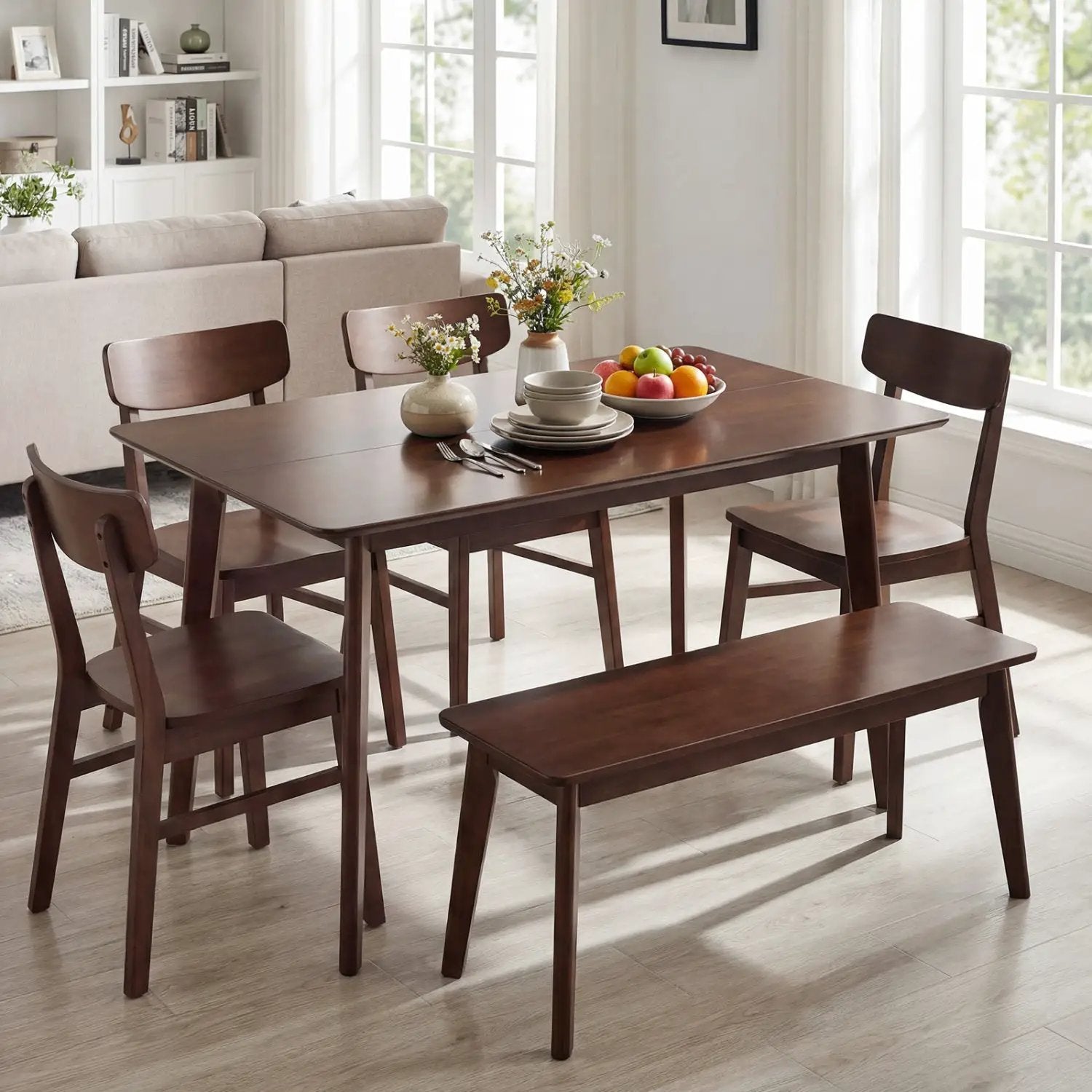 Rectangle Dining Table for 4-6 People 47" Kitchen Table-Walnut by DirectDeals