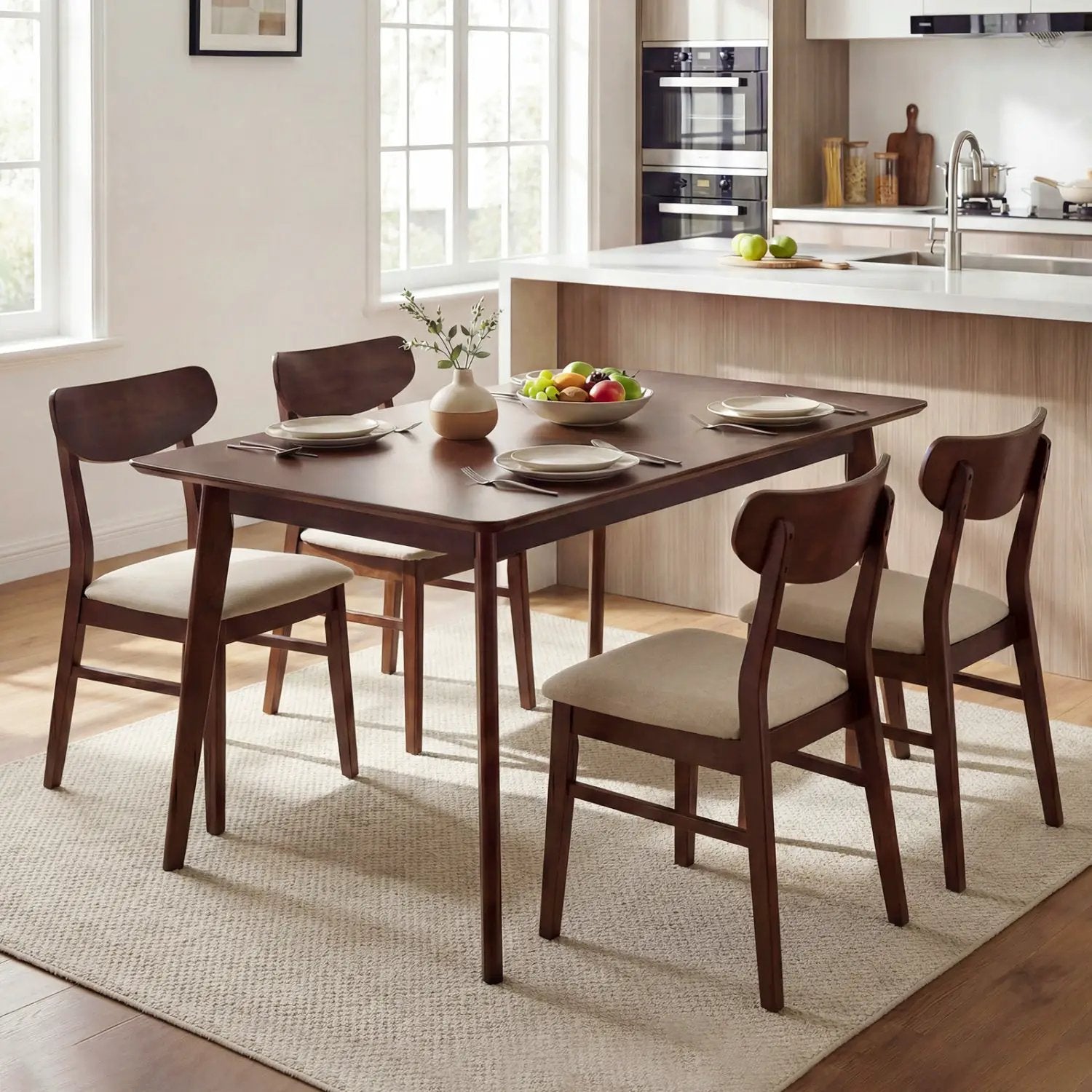 Rectangle Dining Table for 4-6 People 47" Kitchen Table-Walnut by DirectDeals