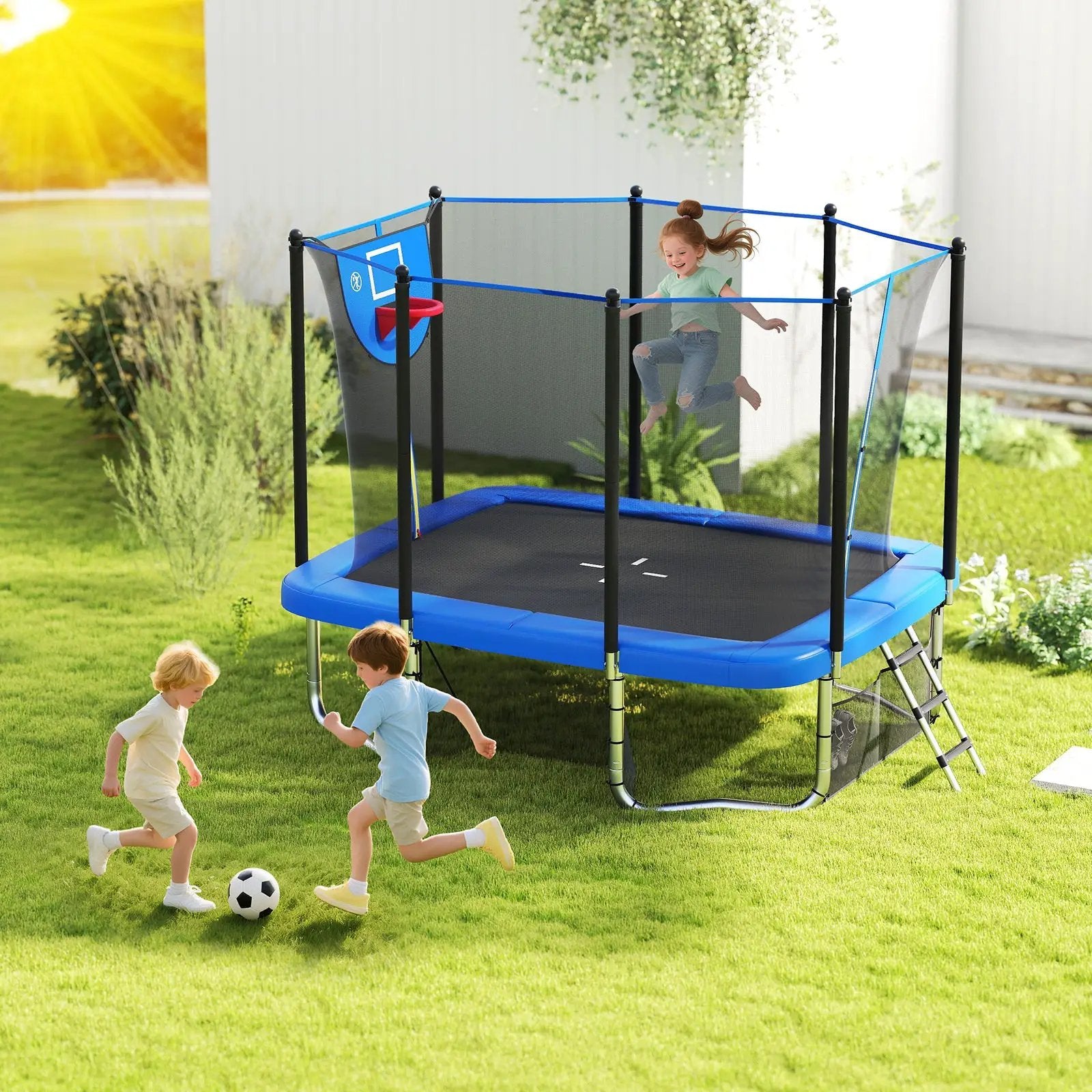 Rectangle Outdoor Trampoline 10 x 8 FT Heavy-Duty Trampoline with Basketball Hoop by DirectDeals