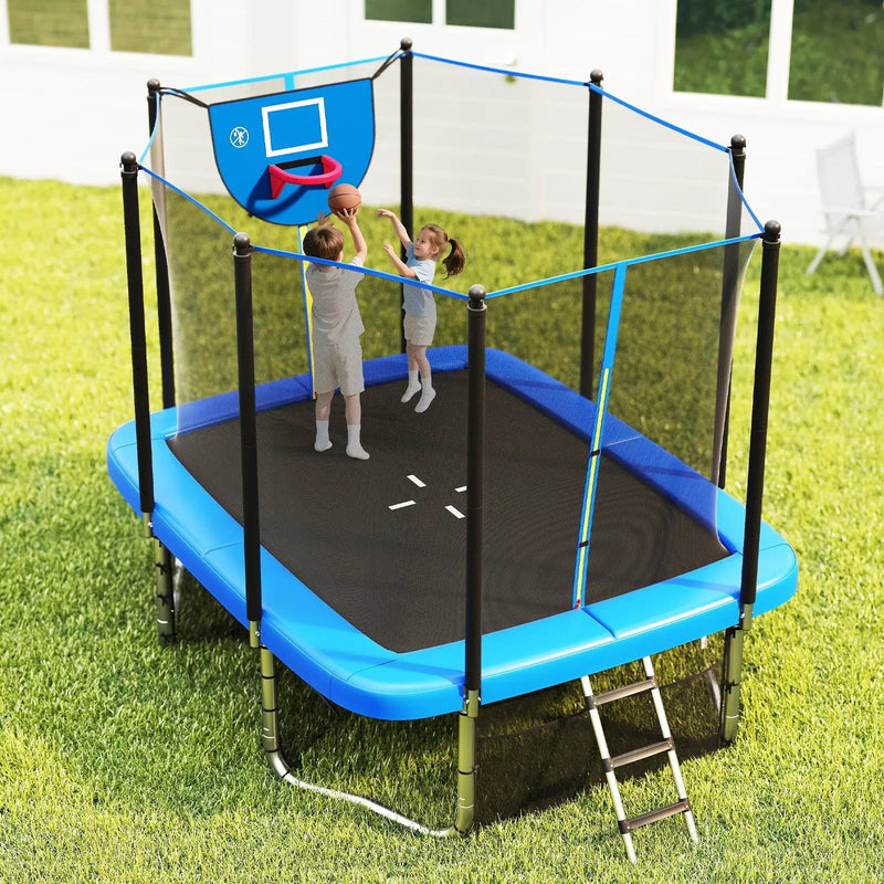 Rectangle Outdoor Trampoline 10 x 8 FT Heavy-Duty Trampoline with Basketball Hoop by DirectDeals