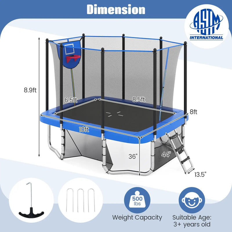 Rectangle Outdoor Trampoline 10 x 8 FT Heavy-Duty Trampoline with Basketball Hoop by DirectDeals