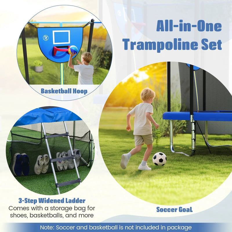 Rectangle Outdoor Trampoline 10 x 8 FT Heavy-Duty Trampoline with Basketball Hoop by DirectDeals