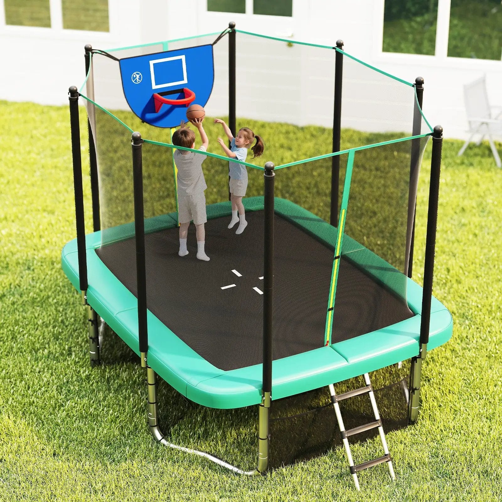 Rectangle Outdoor Trampoline 10 x 8 FT Heavy-Duty Trampoline with Basketball Hoop by DirectDeals