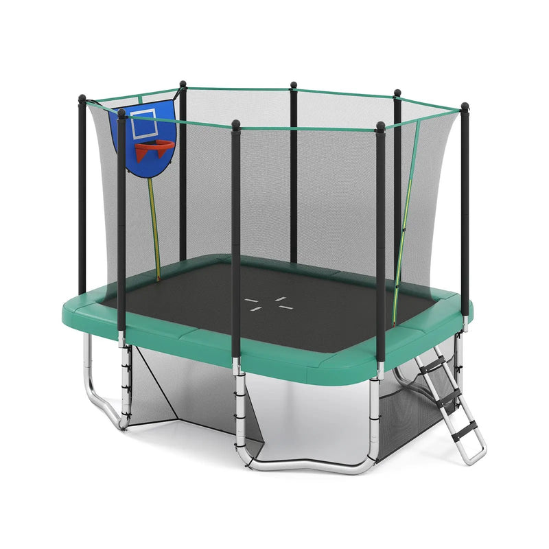 Rectangle Outdoor Trampoline 10 x 8 FT Heavy-Duty Trampoline with Basketball Hoop by DirectDeals