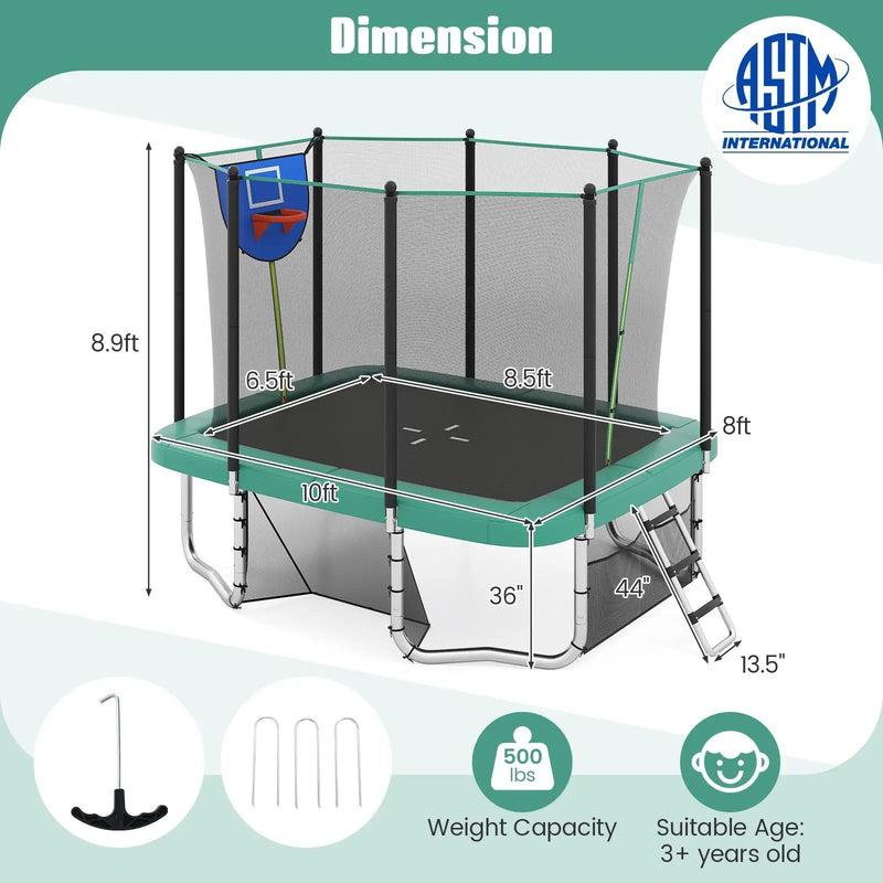 Rectangle Outdoor Trampoline 10 x 8 FT Heavy-Duty Trampoline with Basketball Hoop by DirectDeals