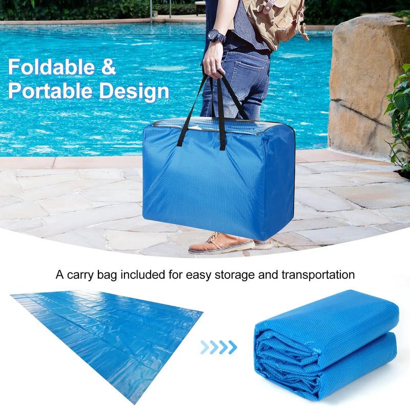 Rectangle Swimming Pool Cover 12-MIL Heat Retaining Pool Solar Blanket with Carrying Bag by DirectDeals
