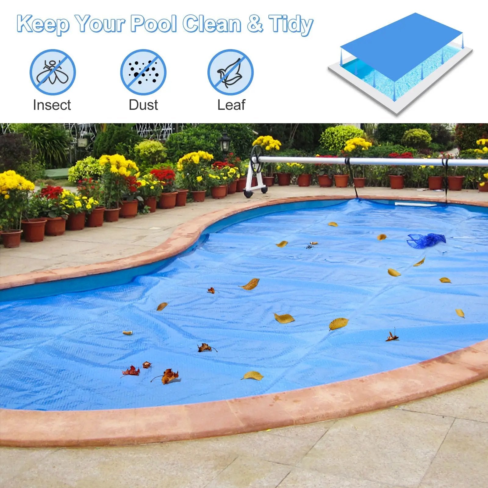 Rectangle Swimming Pool Cover 12-MIL Heat Retaining Pool Solar Blanket with Carrying Bag by DirectDeals