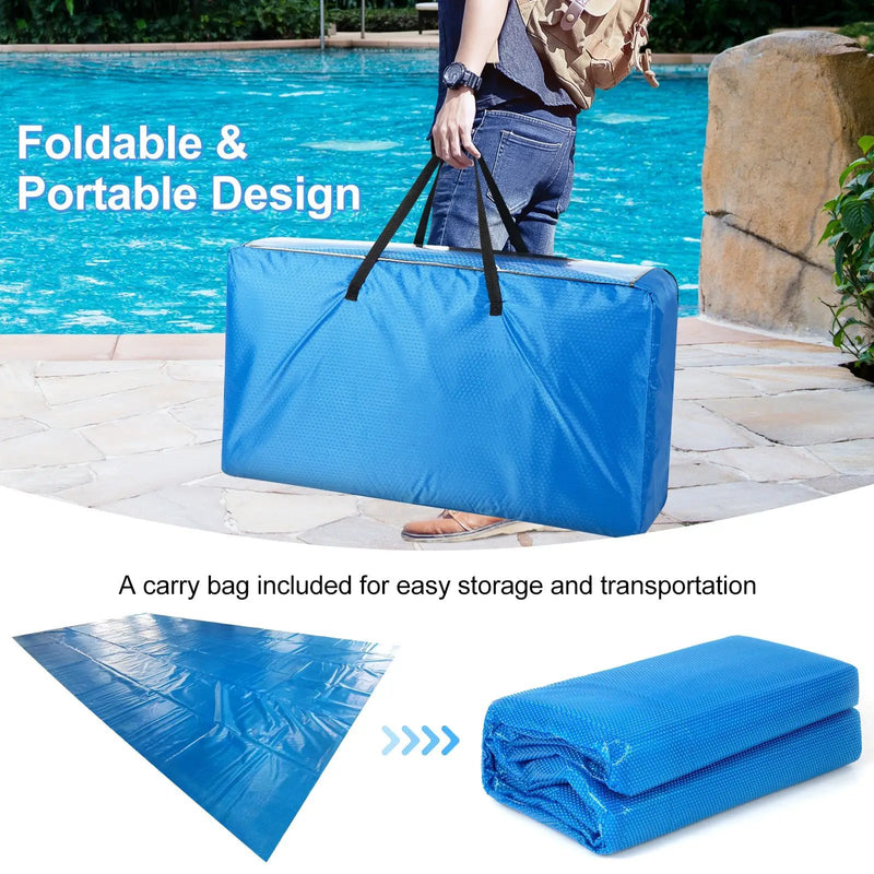 Rectangle Swimming Pool Cover 12-MIL Heat Retaining Pool Solar Blanket with Carrying Bag by DirectDeals