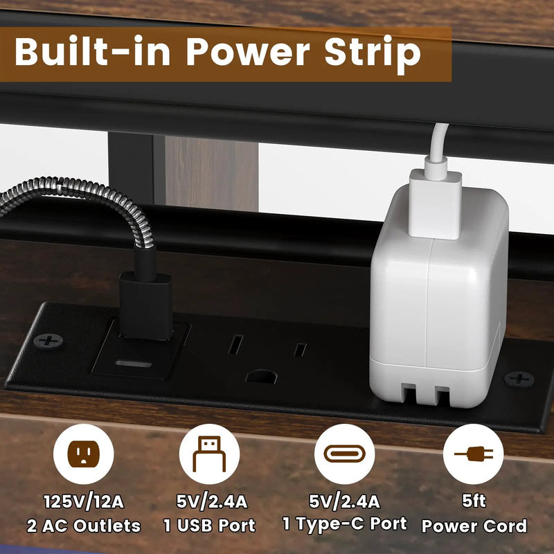 Rectangular Bar Table with Charging Station and LED Light-Rustic Brown by DirectDeals