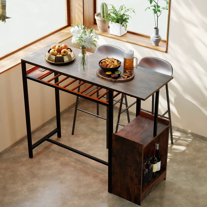 Rectangular Bar Table with Charging Station and LED Light-Rustic Brown by DirectDeals