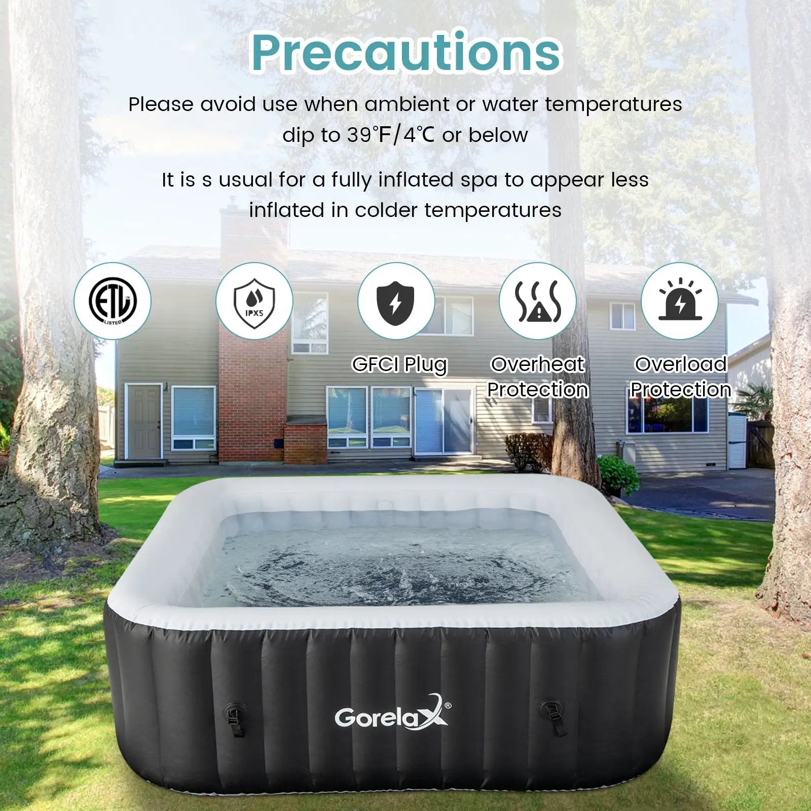 Rectangular Blowup Pool Hottub with 130 Air Jets for 4-6 Person-Black by DirectDeals