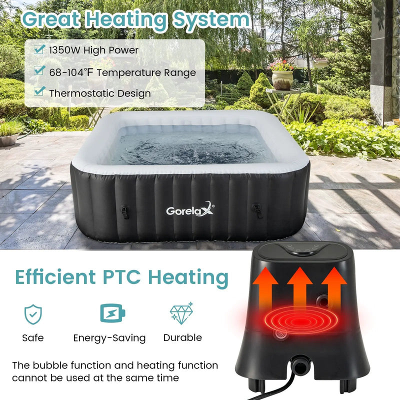 Rectangular Blowup Pool Hottub with 130 Air Jets for 4-6 Person-Black by DirectDeals