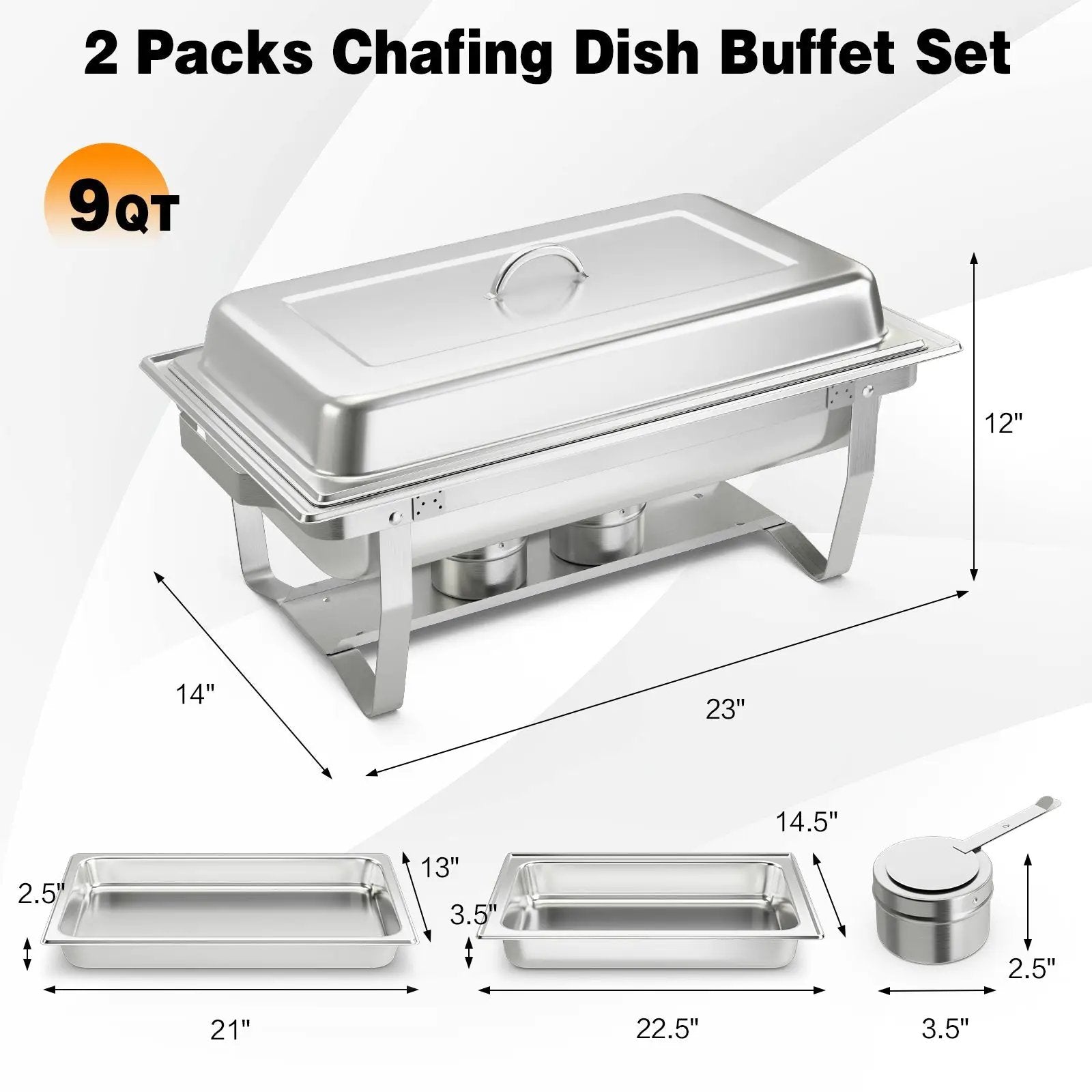 2 Packs Chafing 9 Quart Stainless Rectangular Chafer Buffet by DirectDeals