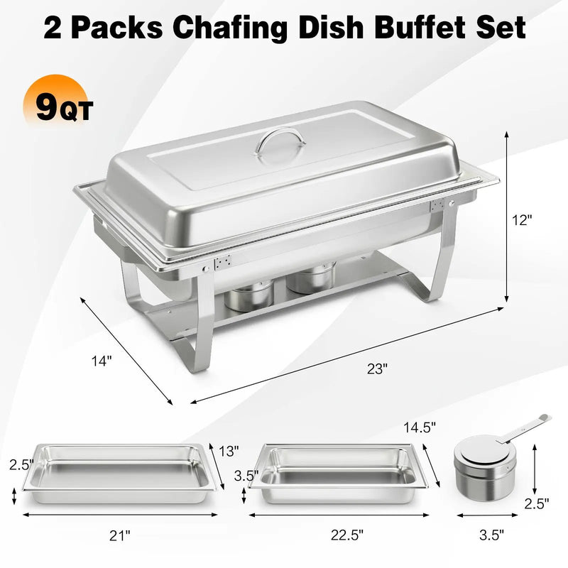 2 Packs Chafing 9 Quart Stainless Rectangular Chafer Buffet by DirectDeals
