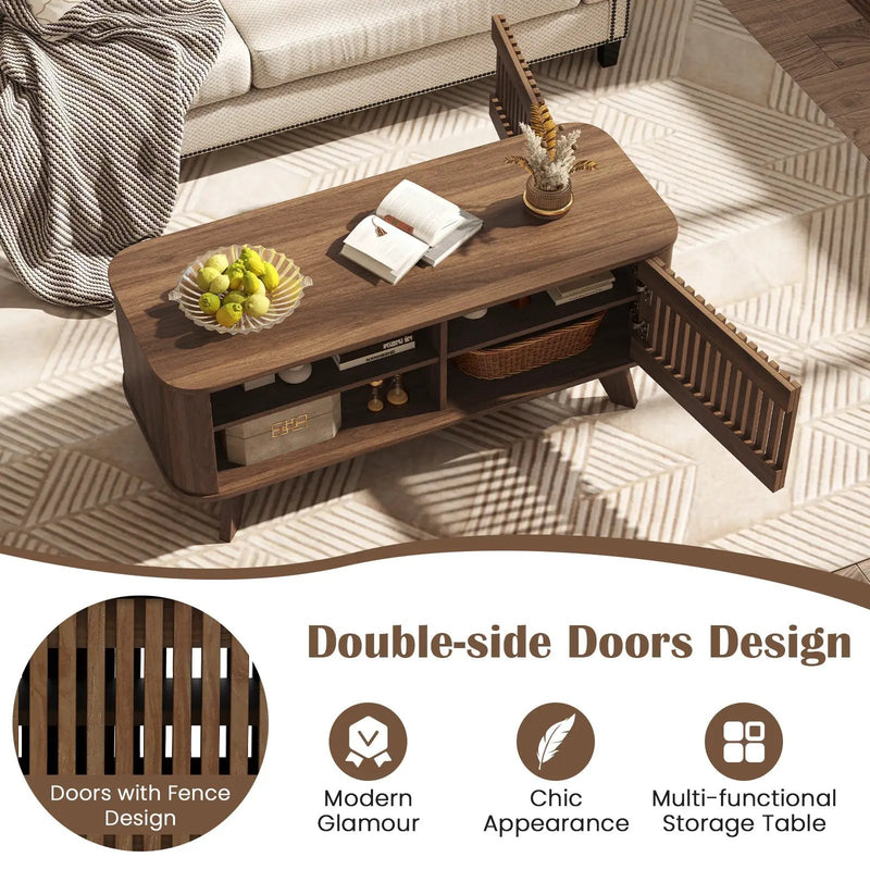 Rectangular Coffee Table with Storage and Adjustable Shelves-Walnut by DirectDeals