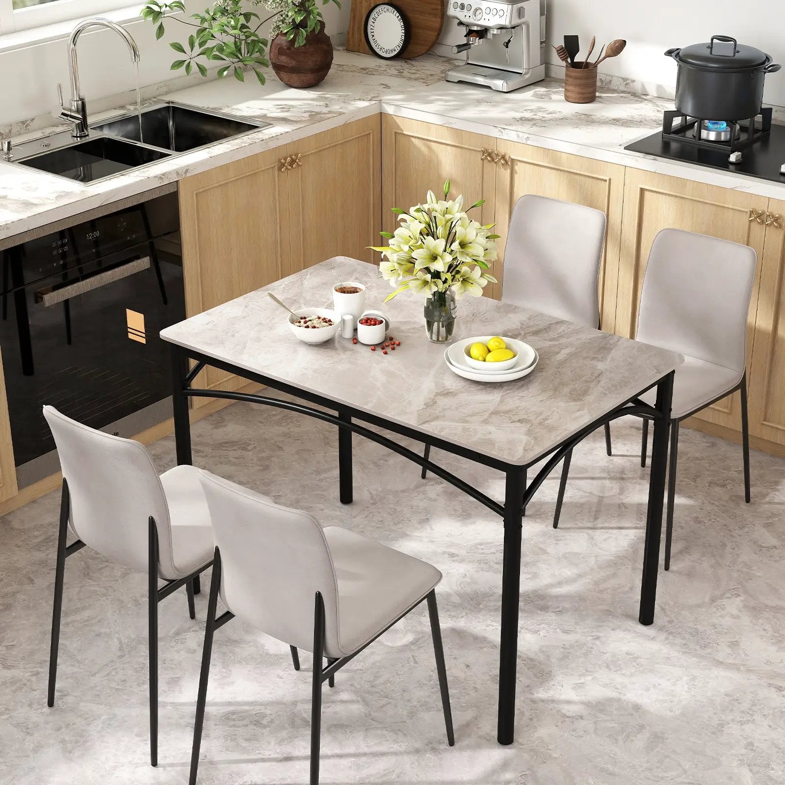 Rectangular Modern Sintered Stone Dining Table for 4 People-Grey by DirectDeals