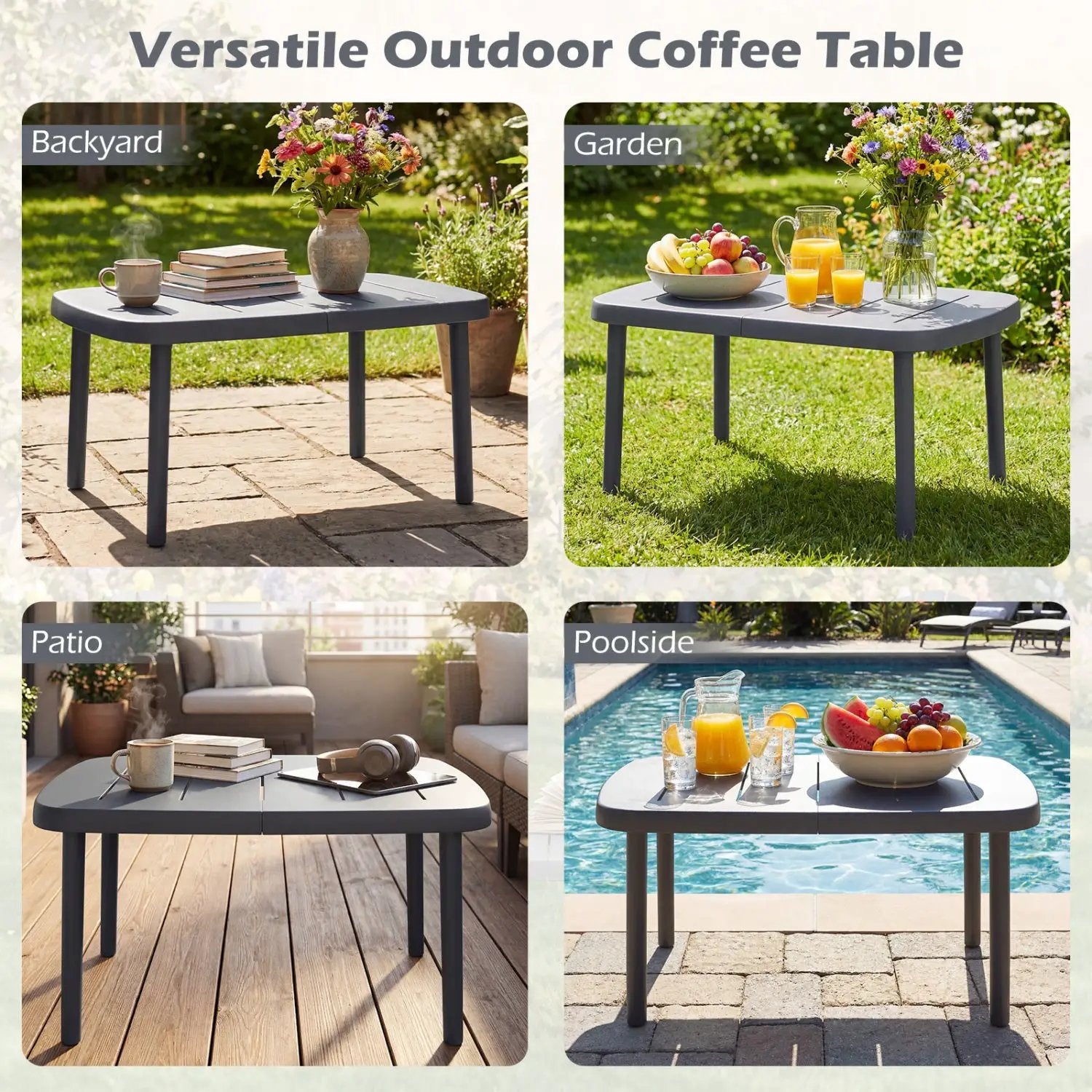 Rectangular Patio Storage Side Table with Aluminum Alloy Rods for Poolside by DirectDeals