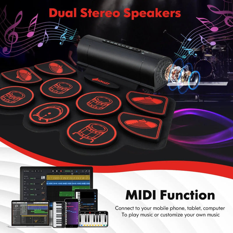 Electronic Drum Set with 2 Build-in Stereo Speakers for Kids by DirectDeals