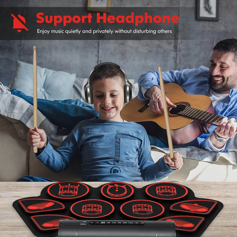 Electronic Drum Set with 2 Build-in Stereo Speakers for Kids by DirectDeals
