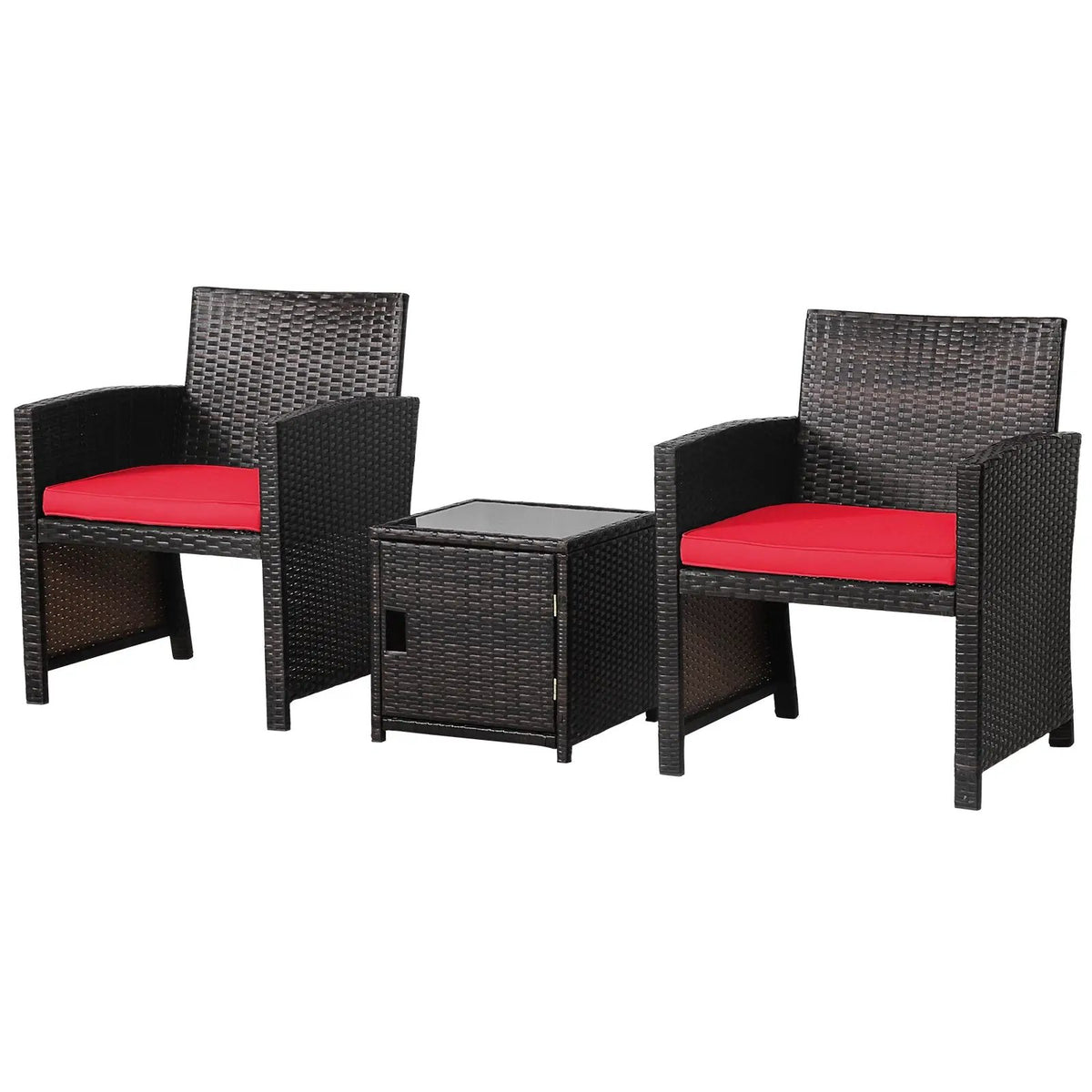 3 Pieces Patio Wicker Furniture Set with Storage Table and Protective Cover, photo 10 of 11