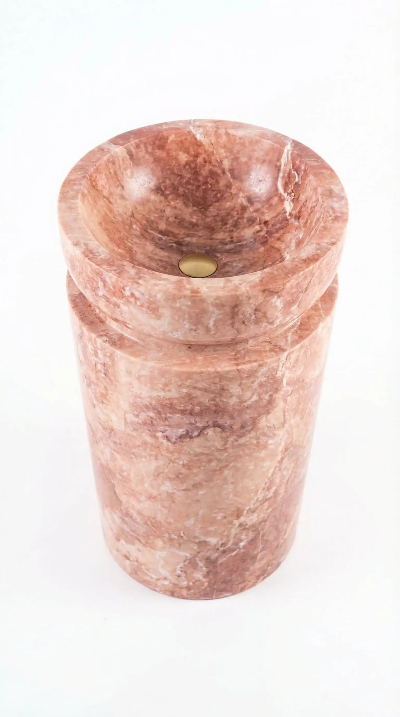 Red Light Travertine Pedestal Sink - Sculptural Designer 18x18x33 by GobekDesign
