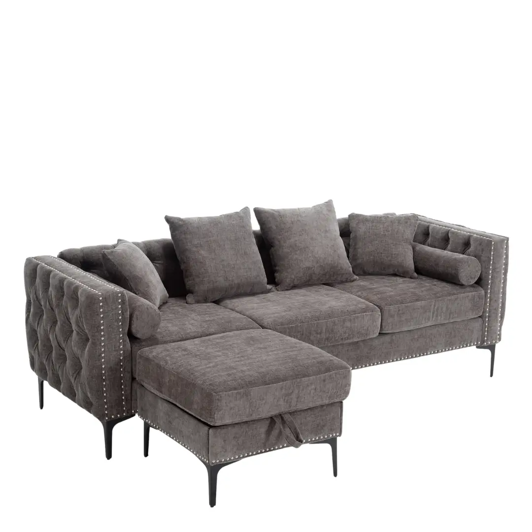 L Shaped Sectional Convertible Sofa with Storage Ottoman and Modern Tufted style by BLAKHOM