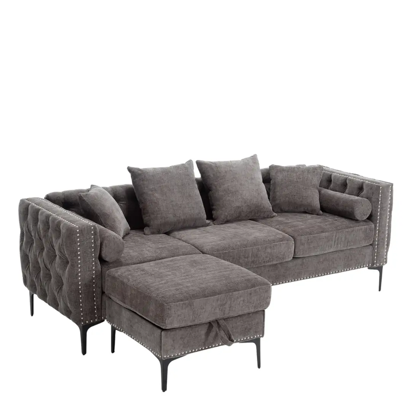 L Shaped Sectional Convertible Sofa with Storage Ottoman and Modern Tufted style by BLAKHOM