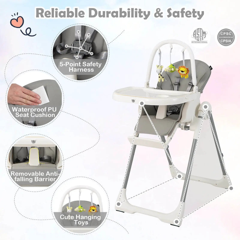 4-in-1 Foldable Baby High Chair with 7 Adjustable Heights and Free Toys Bar by DirectDeals