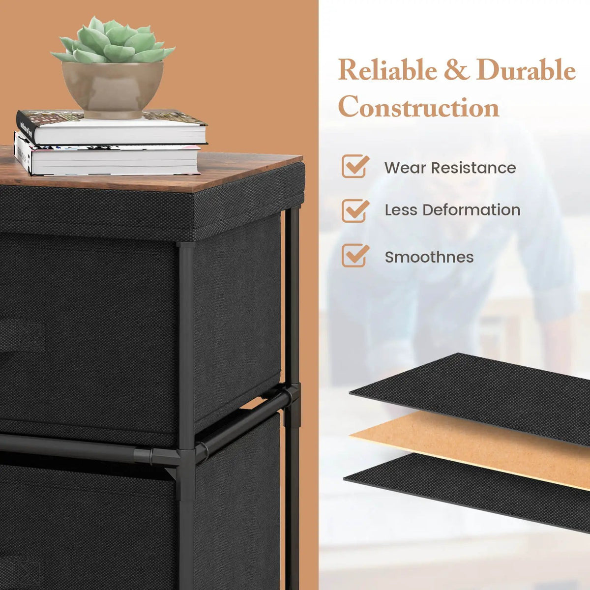 2-Drawer Nightstand with Removable Fabric Bins and Pull Handles, photo 14 of 16