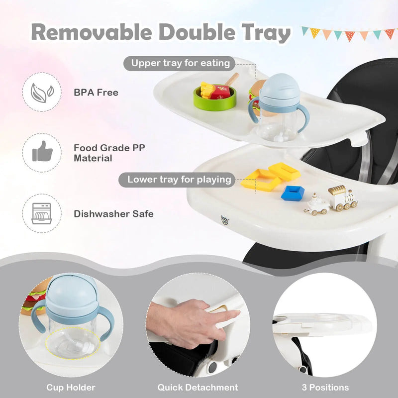4-in-1 Foldable Baby High Chair with 7 Adjustable Heights and Free Toys Bar by DirectDeals