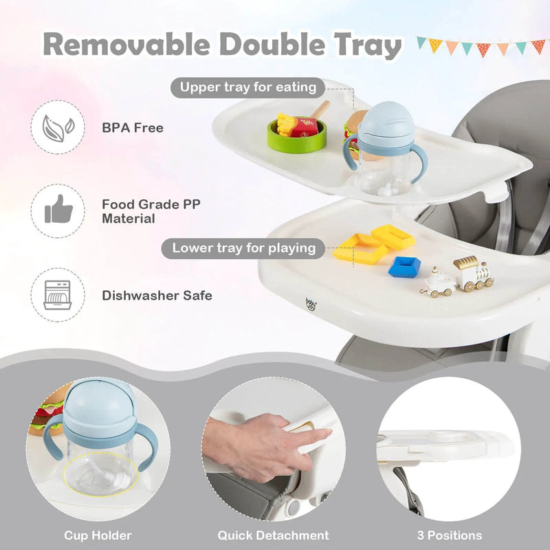 4-in-1 Foldable Baby High Chair with 7 Adjustable Heights and Free Toys Bar by DirectDeals