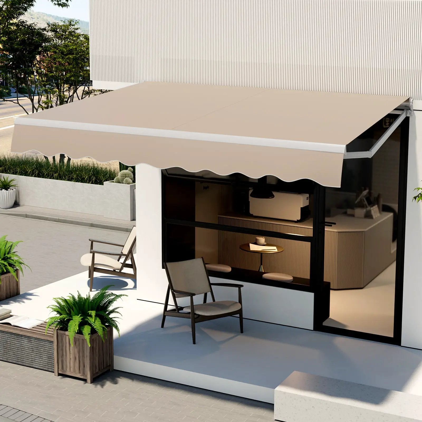Outdoor Manual Retractable Awning Cover Shelter Patio Sun Shade-Beige by DirectDeals