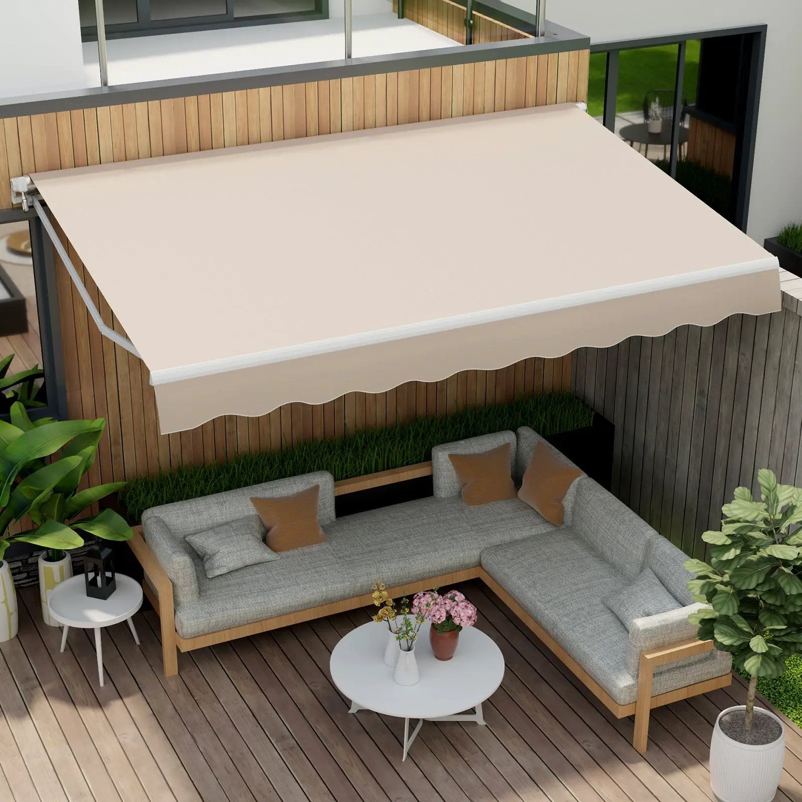 13 × 8 Feet Retractable Patio Awning Aluminum Deck Sunshade-Beige by DirectDeals
