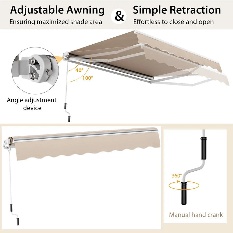 12 x 10 Feet Patio Retractable Awning Aluminum Sunshade Shelter-Beige by DirectDeals
