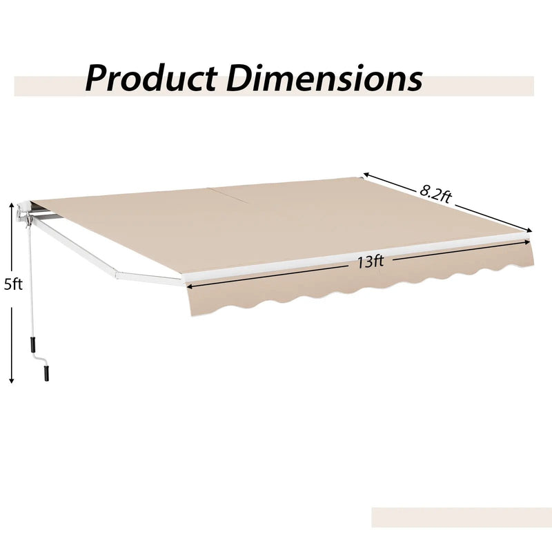 13 × 8 Feet Retractable Patio Awning Aluminum Deck Sunshade-Beige by DirectDeals