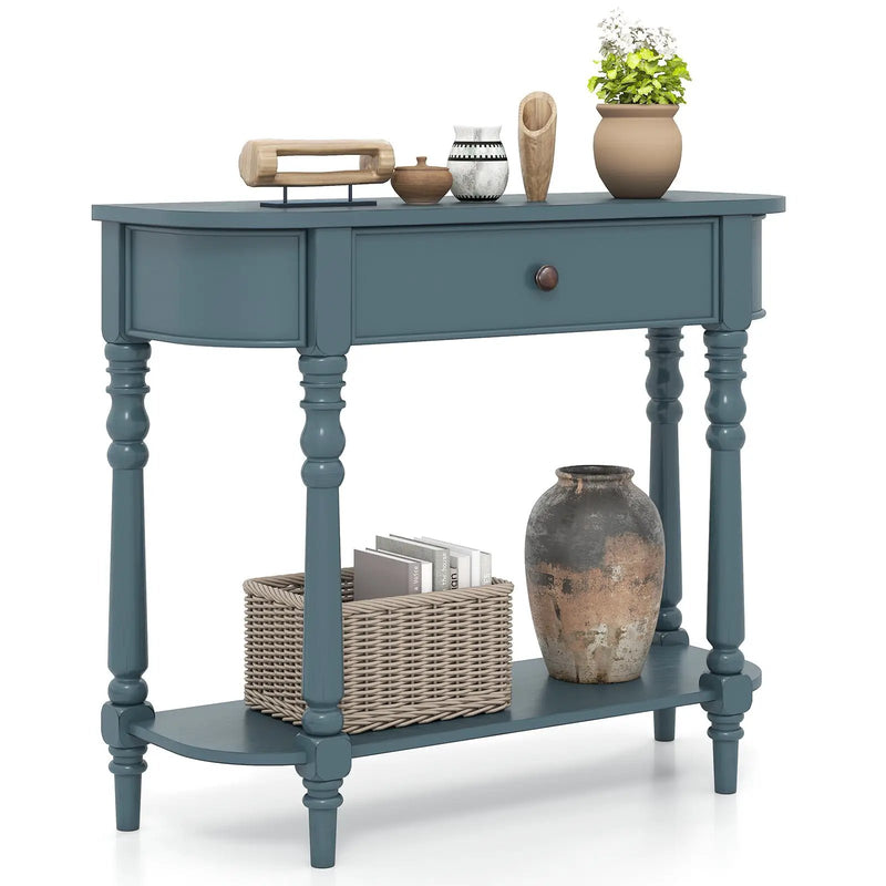 Retro Console Table 36"L Wooden 2-Tier Narrow Behind Couch Foyer Table by DirectDeals