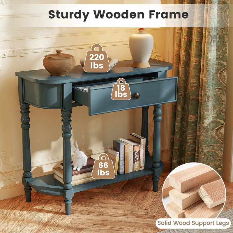 Retro Console Table 36"L Wooden 2-Tier Narrow Behind Couch Foyer Table by DirectDeals