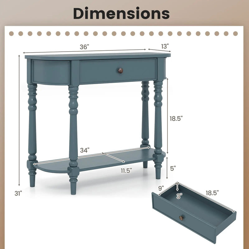 Retro Console Table 36"L Wooden 2-Tier Narrow Behind Couch Foyer Table by DirectDeals