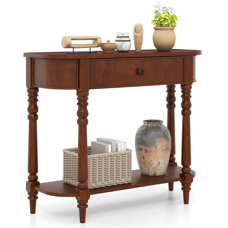 Retro Console Table 36"L Wooden 2-Tier Narrow Behind Couch Foyer Table by DirectDeals