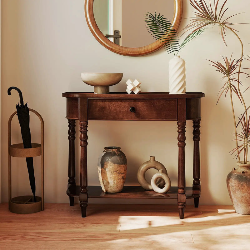 Retro Console Table 36"L Wooden 2-Tier Narrow Behind Couch Foyer Table by DirectDeals
