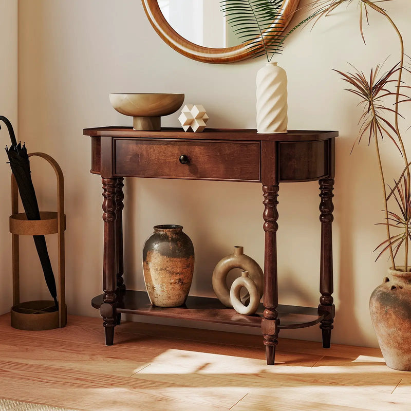 Retro Console Table 36"L Wooden 2-Tier Narrow Behind Couch Foyer Table by DirectDeals