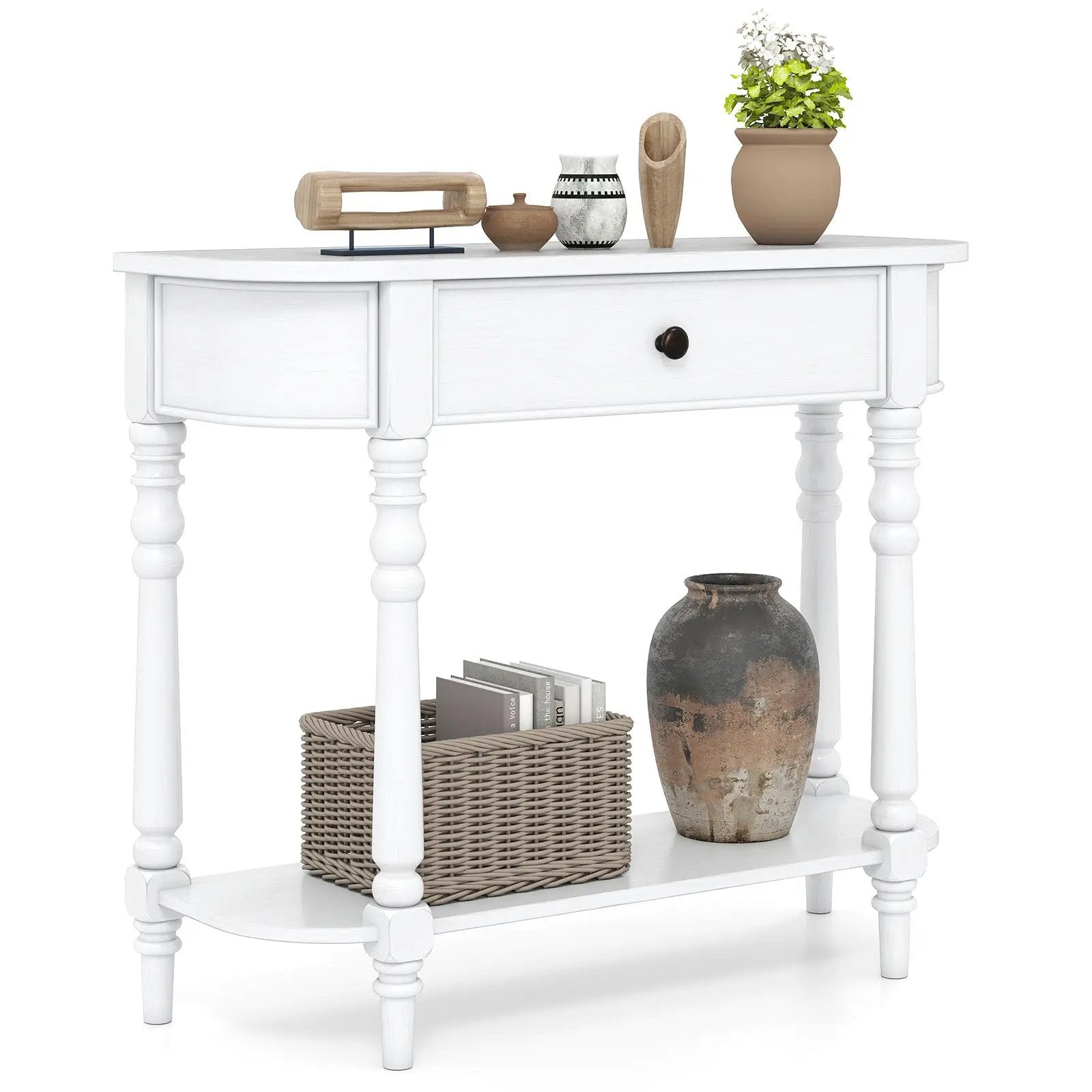 Retro Console Table 36"L Wooden 2-Tier Narrow Behind Couch Foyer Table by DirectDeals